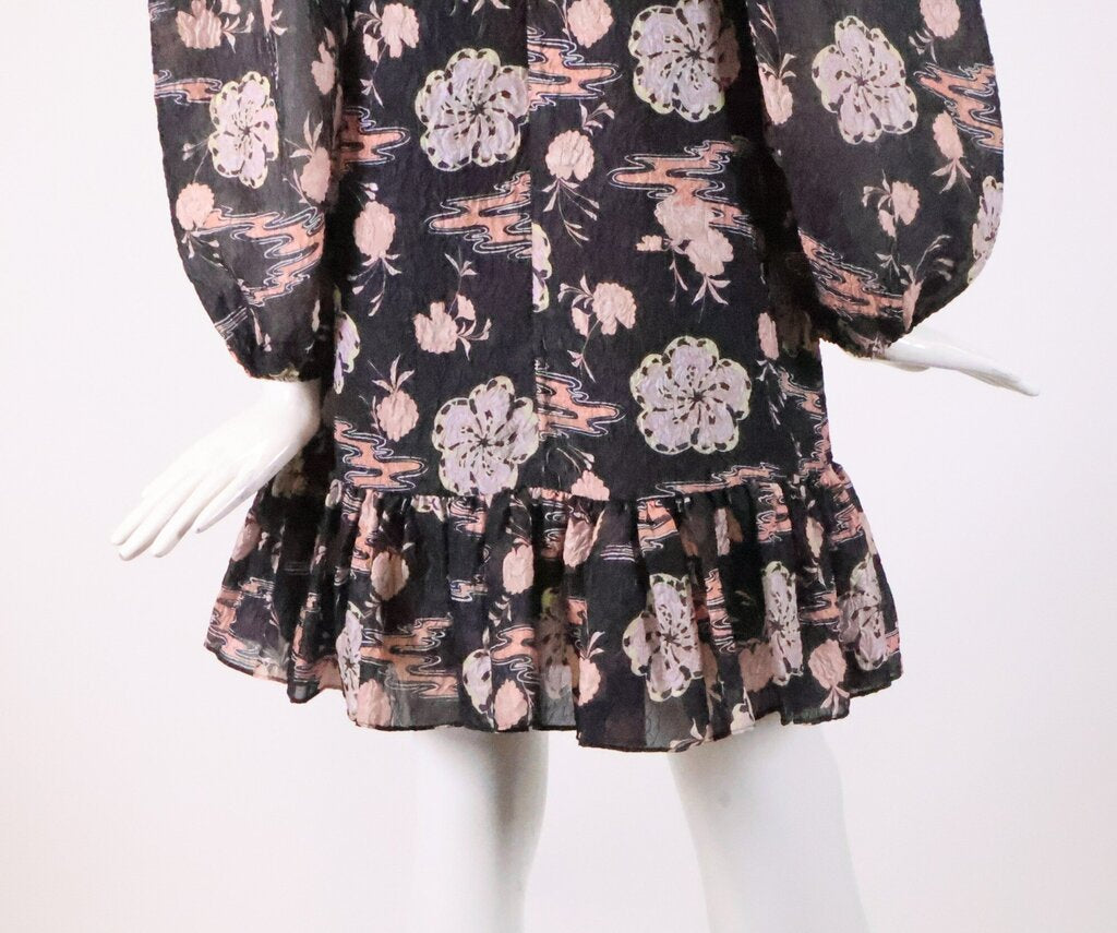 (S) Grey Crinkled Dress w/ Pastel Florals