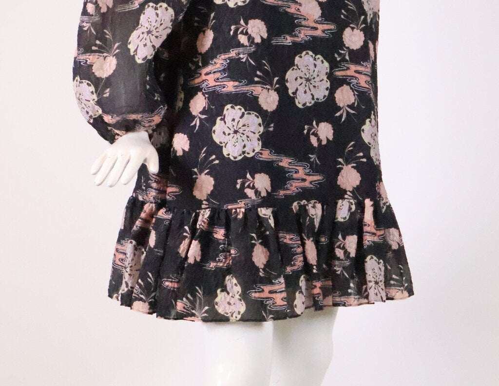 (S) Grey Crinkled Dress w/ Pastel Florals