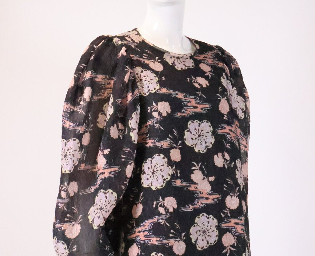 (S) Grey Crinkled Dress w/ Pastel Florals