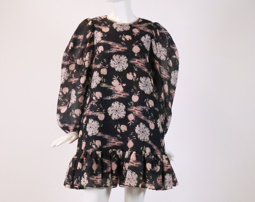 (S) Grey Crinkled Dress w/ Pastel Florals