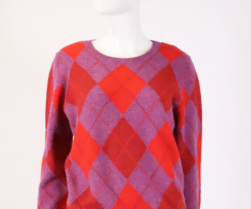 (L) purple red argyle crewneck