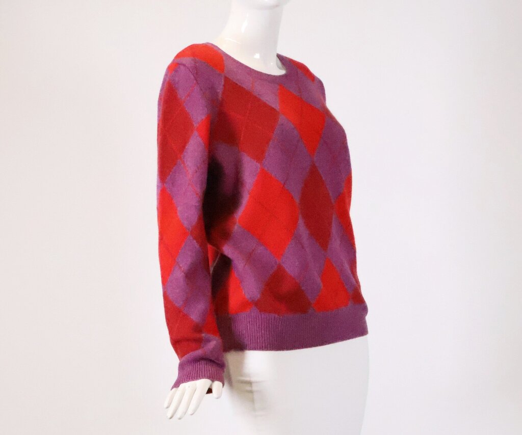 (L) purple red argyle crewneck