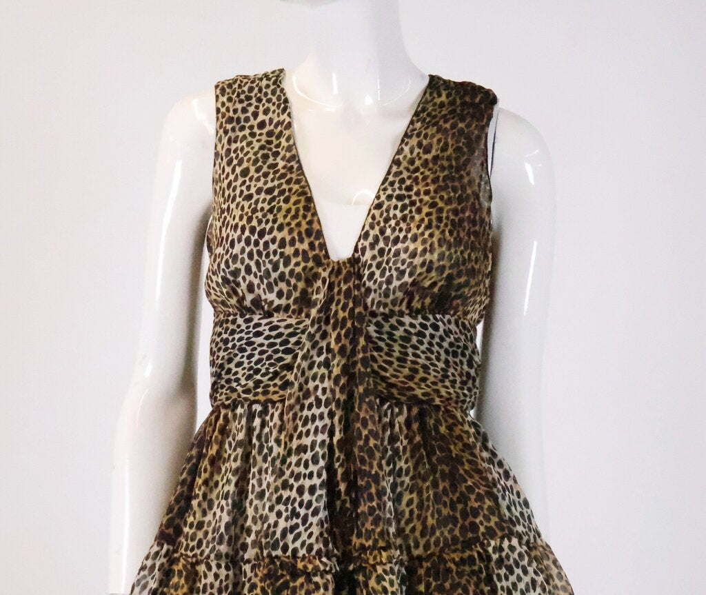 (6) Cheetah Print Ruffle Silk Blouse