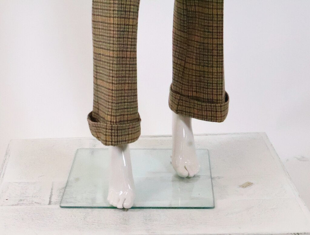 (32/L) Green/Yellow Houndstooth Wool Trousers