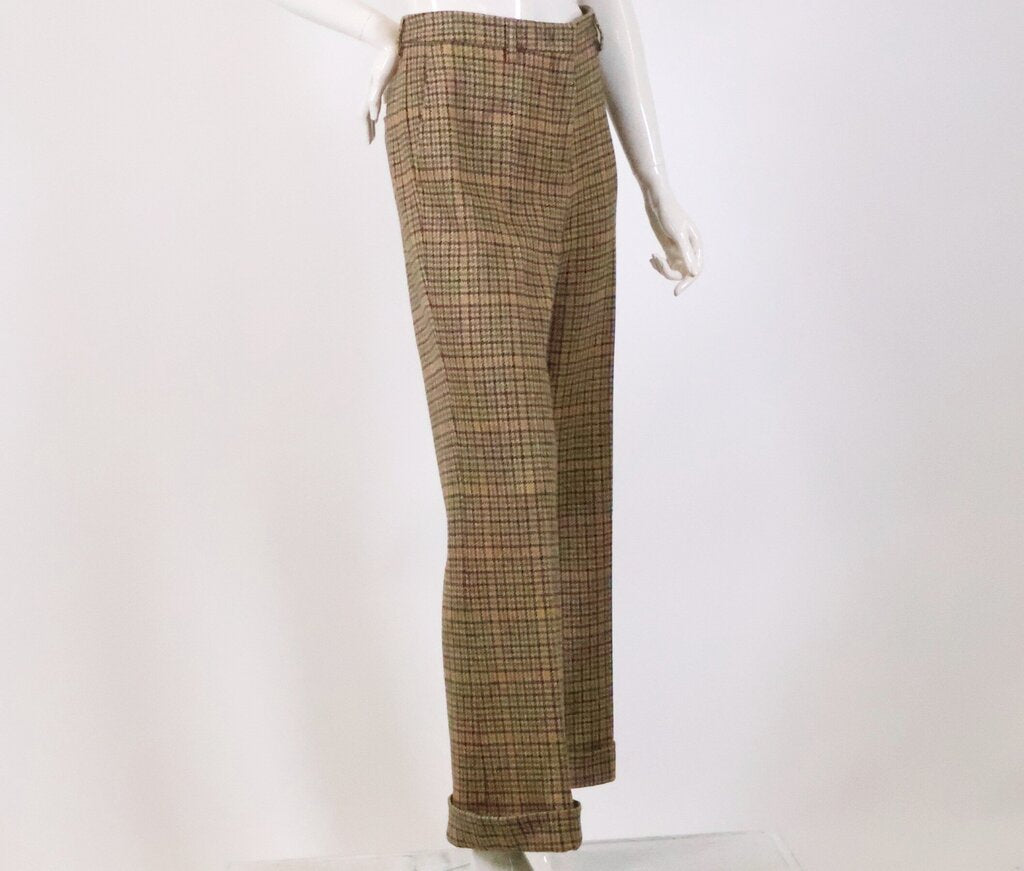 (32/L) Green/Yellow Houndstooth Wool Trousers