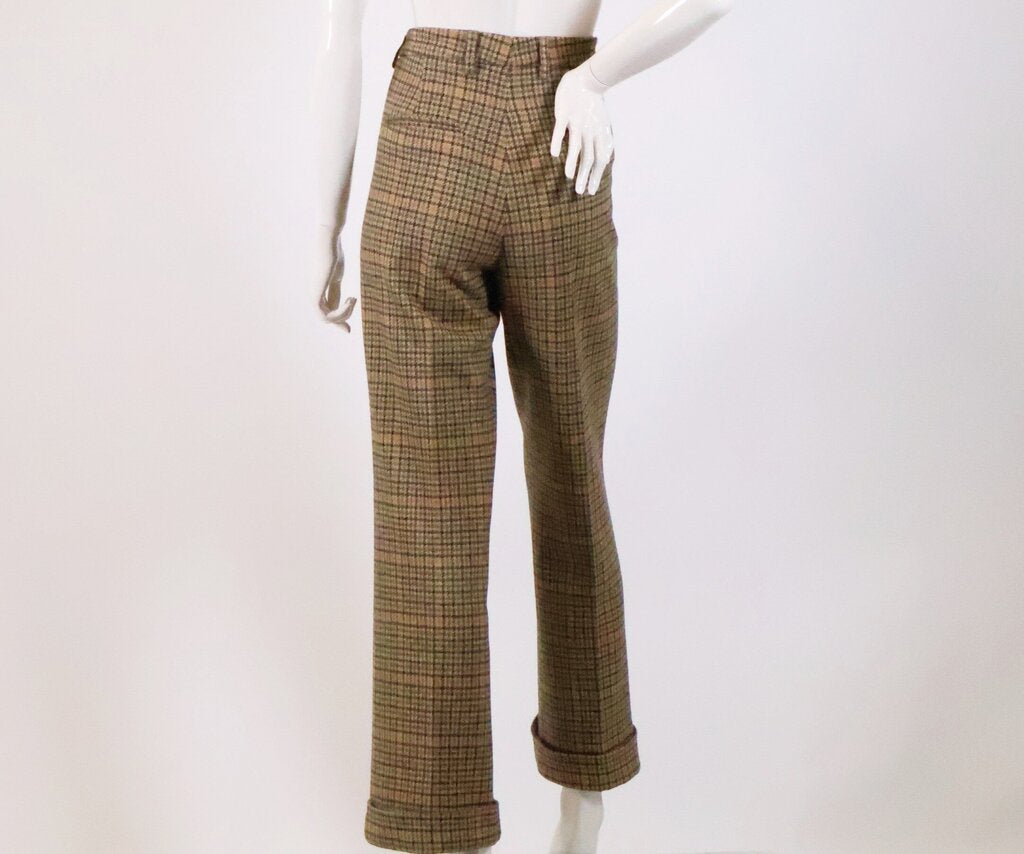 (32/L) Green/Yellow Houndstooth Wool Trousers