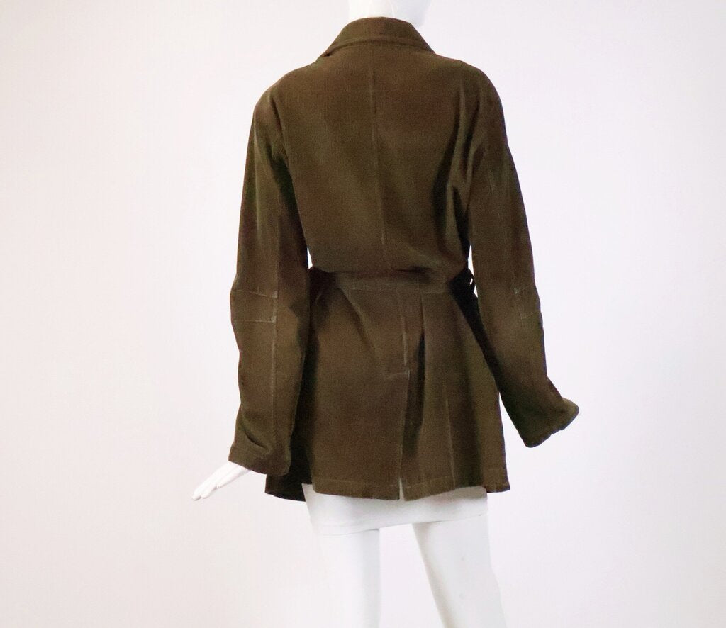 (S) Men's Green Corduroy Belted Jacket