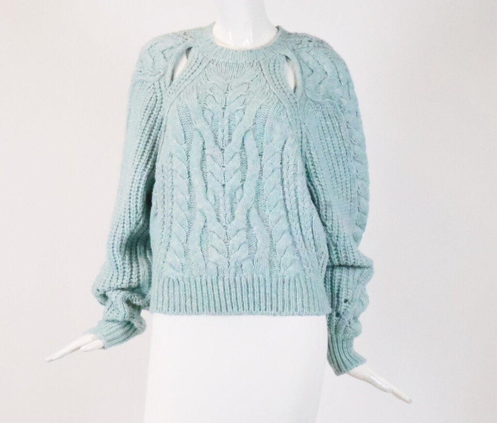 (XS) Blue Cable Knit Sweater