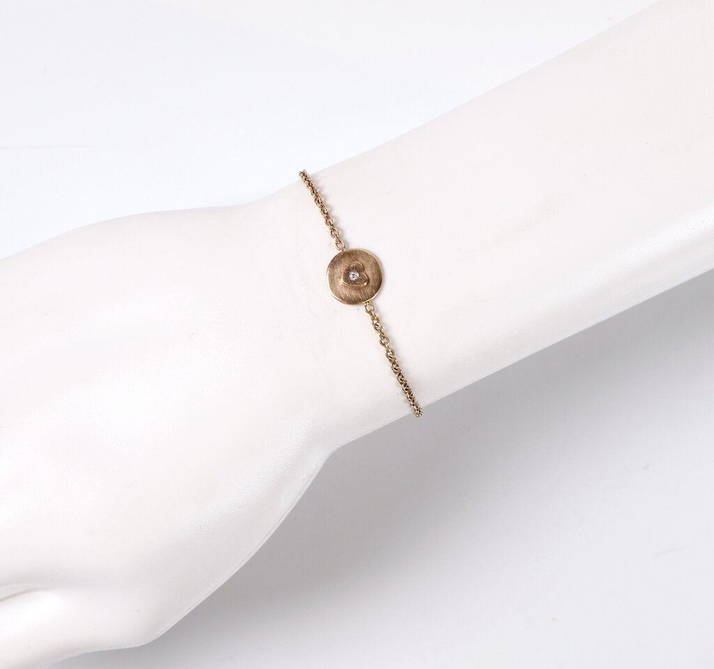 14K 'Diamond Heart Round Charming' Bracelet