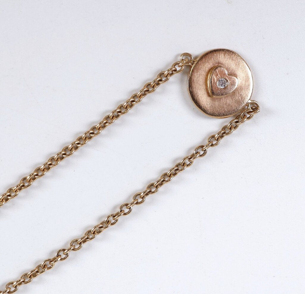 14K 'Diamond Heart Round Charming' Bracelet