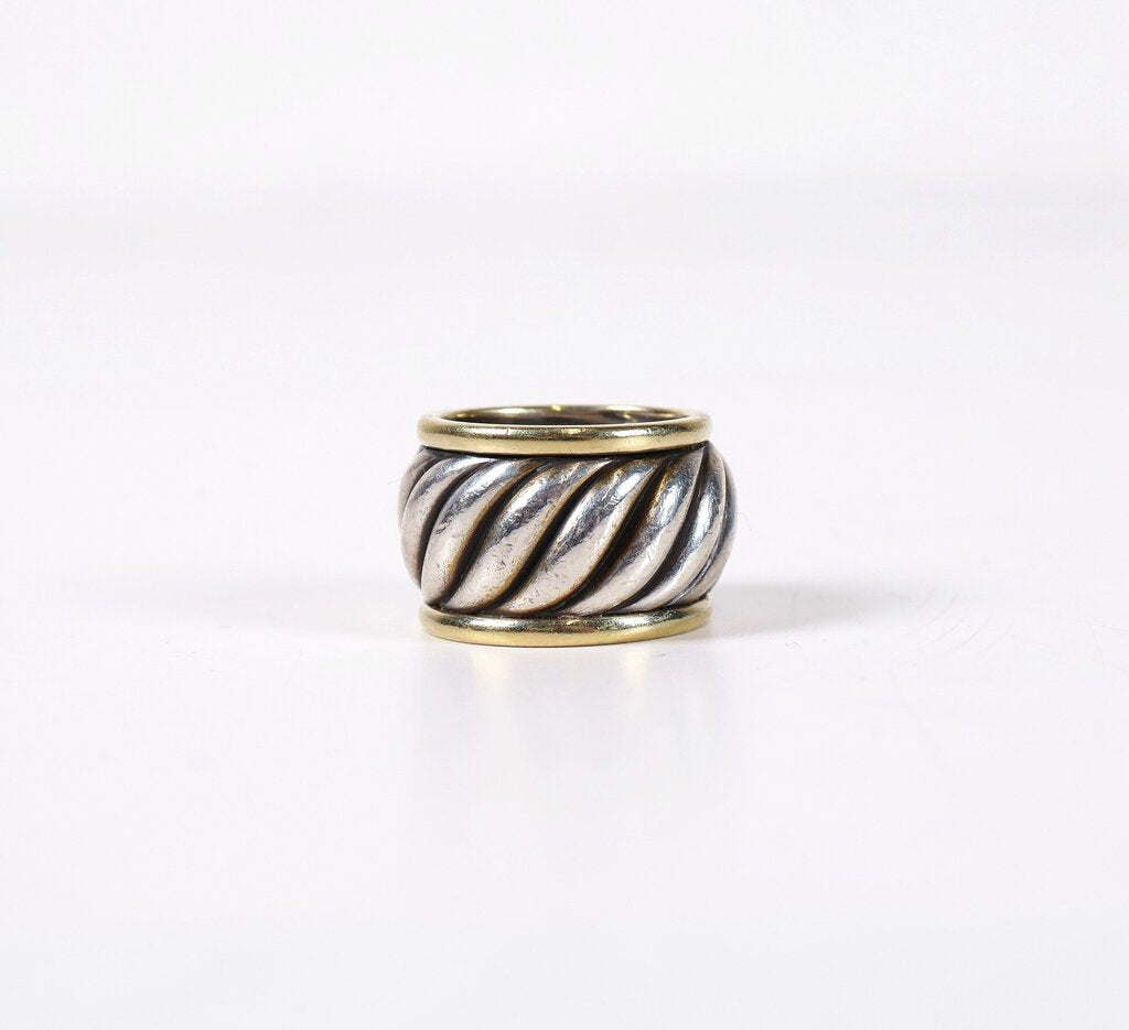 Sterling and 14K Two Tone Cable Classics Cigar Band' Ring (7)