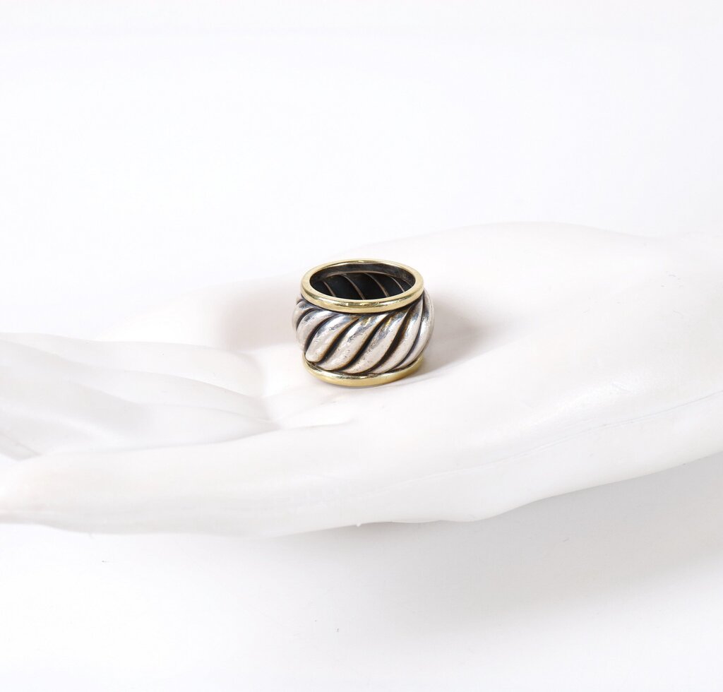 Sterling and 14K Two Tone Cable Classics Cigar Band' Ring (7)