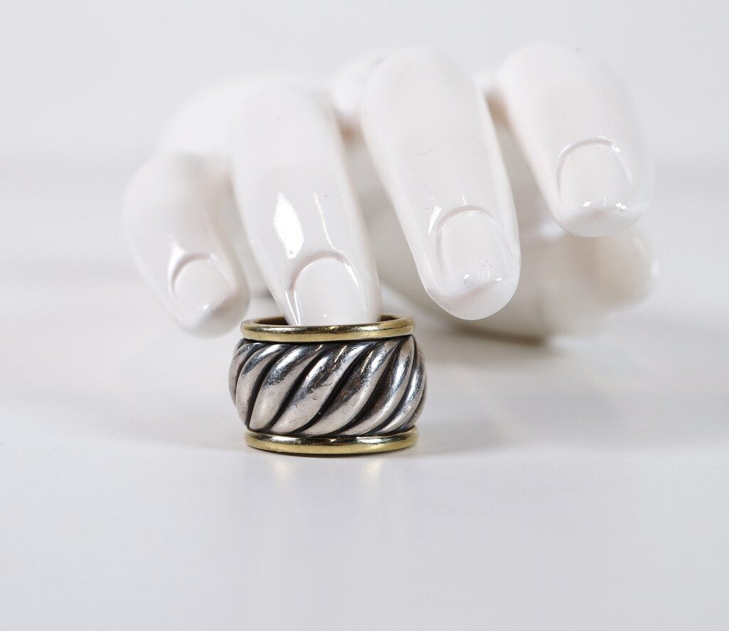 Sterling and 14K Two Tone Cable Classics Cigar Band' Ring (7)