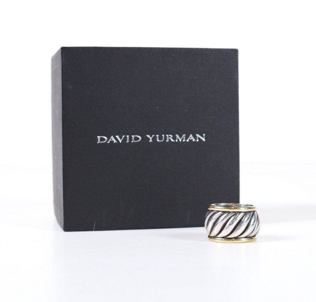 Sterling and 14K Two Tone Cable Classics Cigar Band' Ring (7)