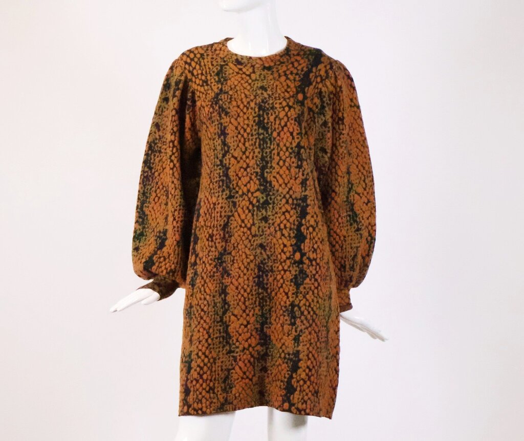 (S) Orange/Black Printed Knit Dress