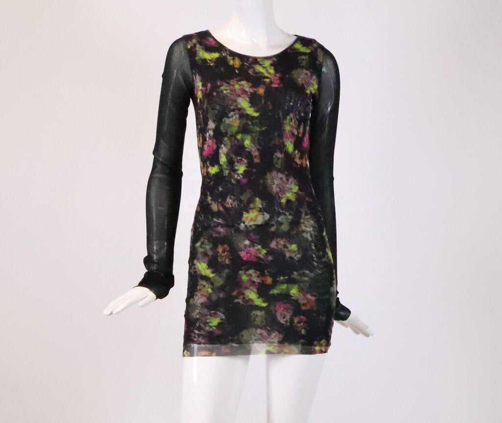 (M) black tunic top dress sheer w/pink