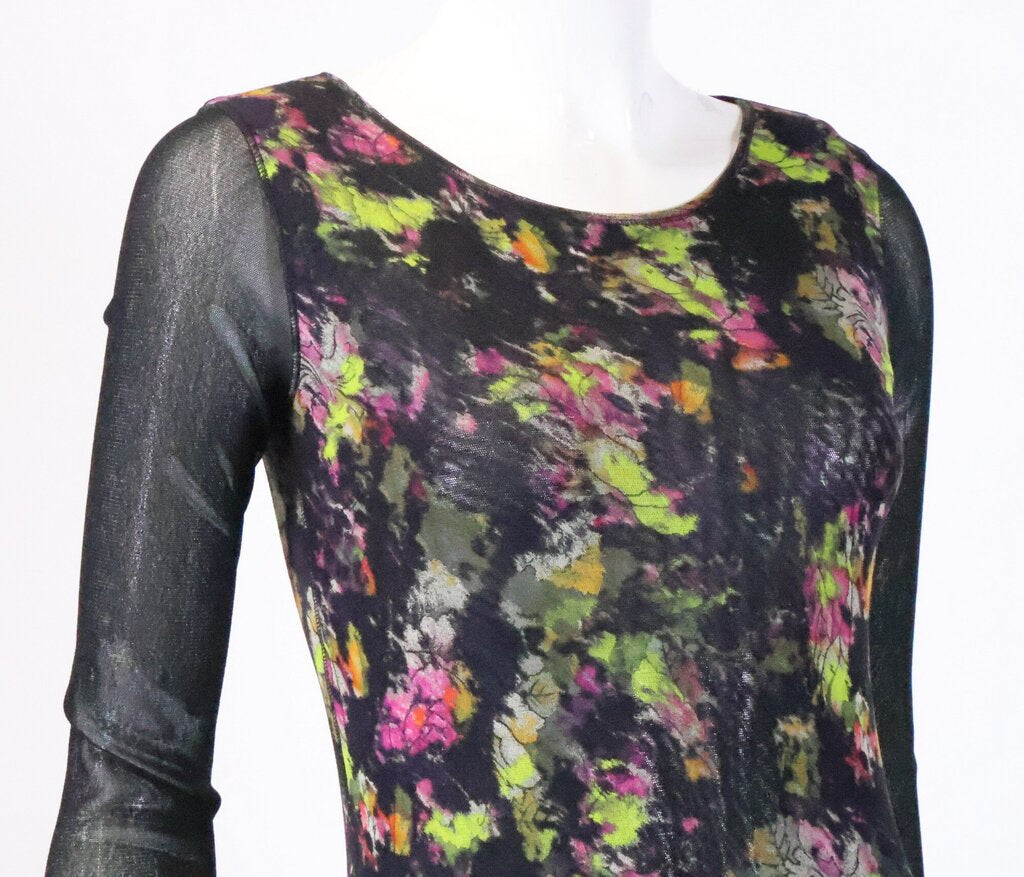 (M) black tunic top dress sheer w/pink
