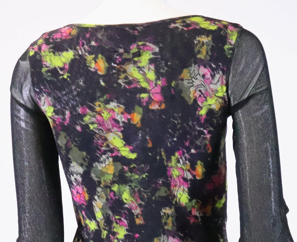 (M) black tunic top dress sheer w/pink