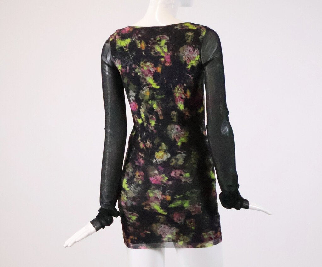 (M) black tunic top dress sheer w/pink