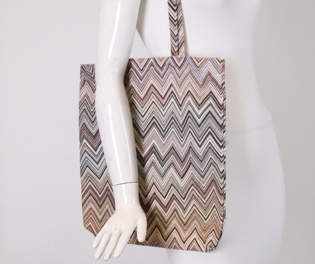Beige Zig Zag Canvas Tote