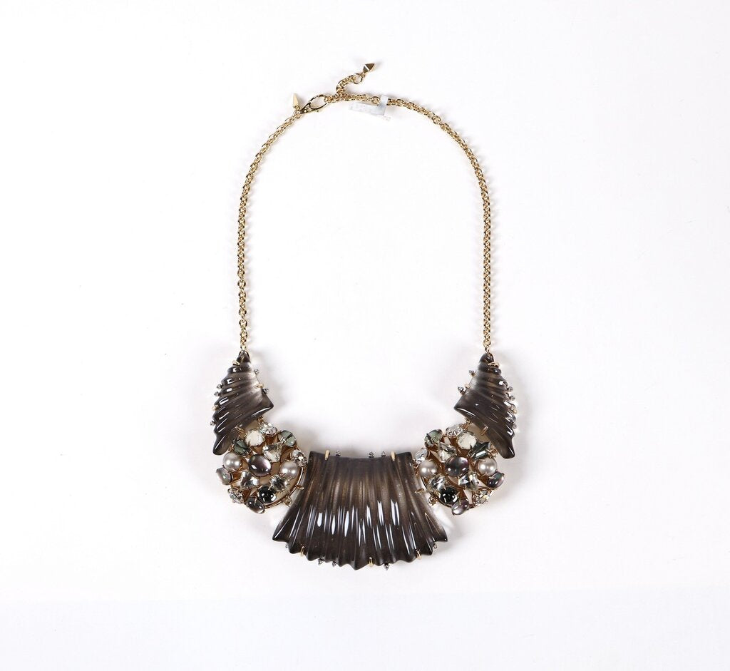 14K Gold Plate Mother of Pearl Lucite and Crystal Collar Necklace