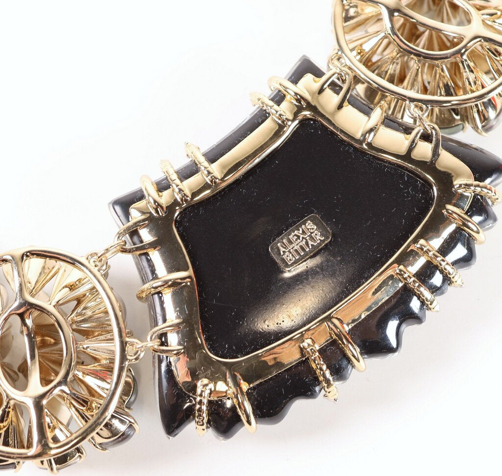 14K Gold Plate Mother of Pearl Lucite and Crystal Collar Necklace