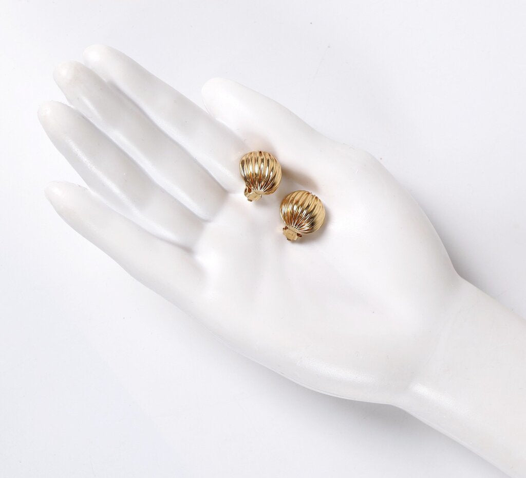 14K Ridged Dome Clip Earrings