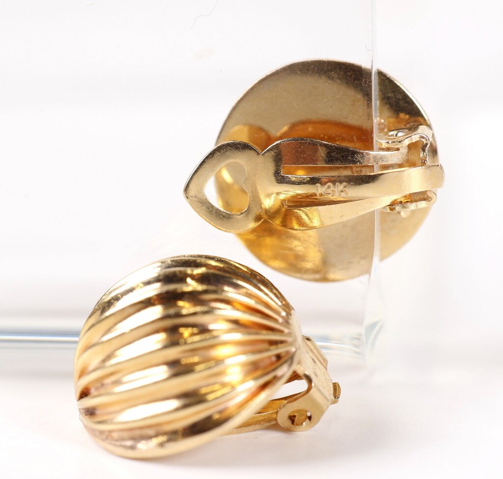 14K Ridged Dome Clip Earrings