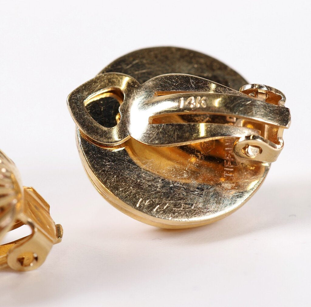 14K Ridged Dome Clip Earrings