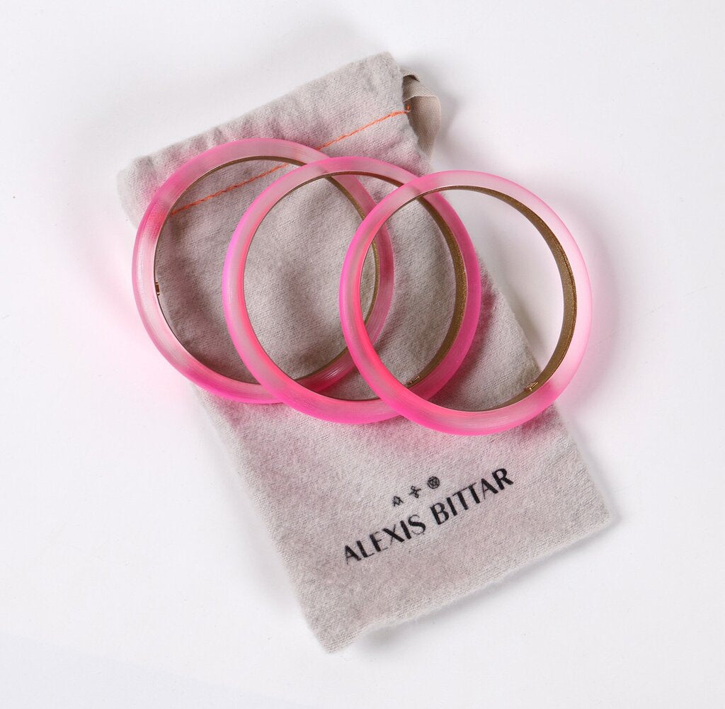Neon Pink Lucite Bangle Set 3 pcs