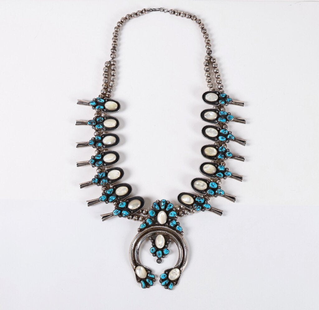 Sterling and Turquoise Squash Blossom Pendant necklace