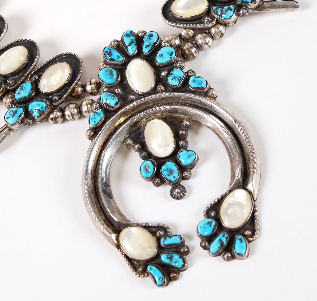 Sterling and Turquoise Squash Blossom Pendant necklace