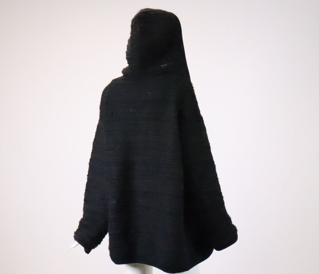 Black Knit Stripe Hooded Open Cardigan (M)