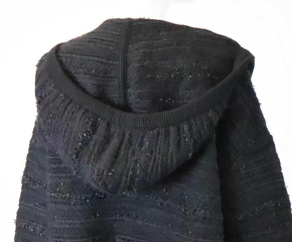 Black Knit Stripe Hooded Open Cardigan (M)