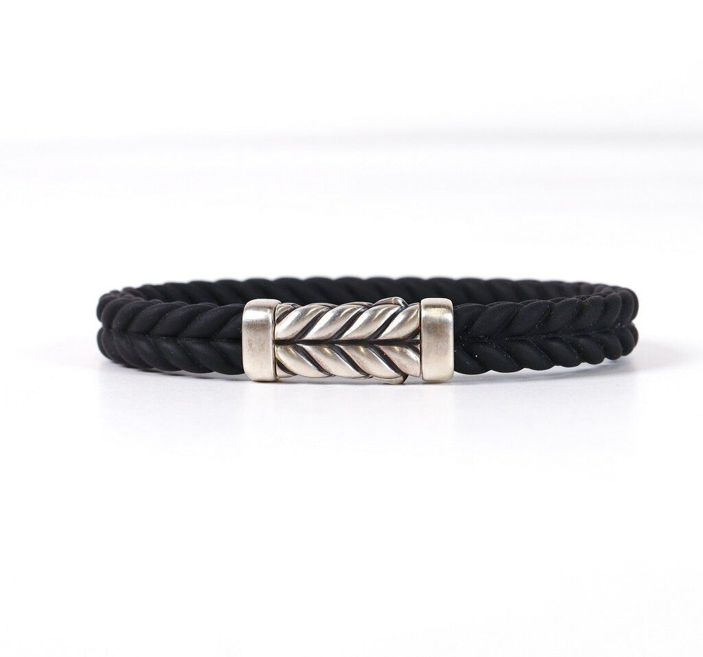 Sterling and Rubber 'Chevron' Men's Bracelet
