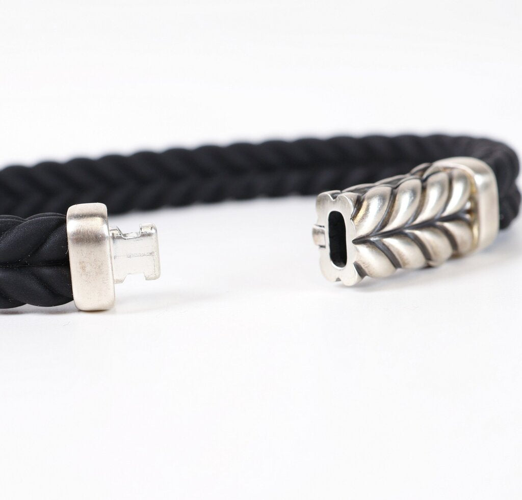 Sterling and Rubber 'Chevron' Men's Bracelet