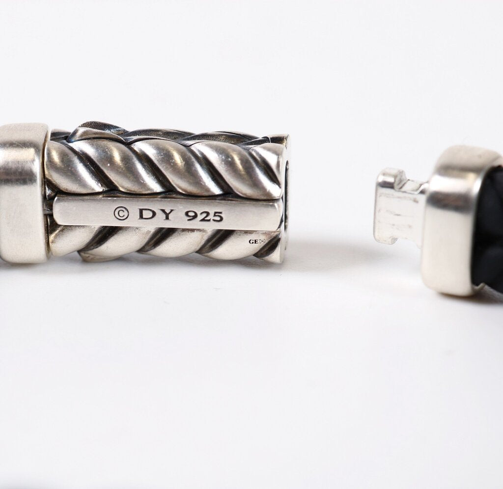 Sterling and Rubber 'Chevron' Men's Bracelet