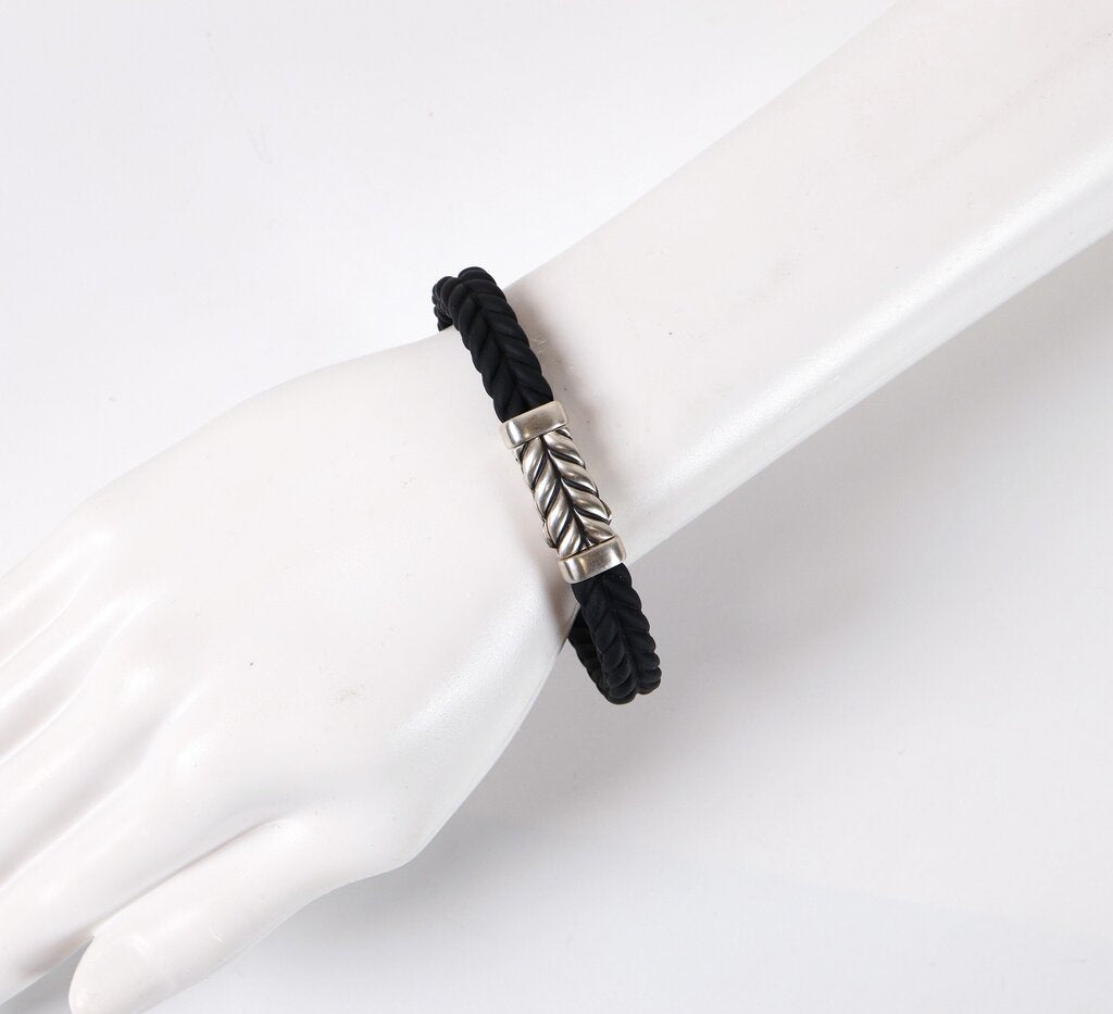 Sterling and Rubber 'Chevron' Men's Bracelet
