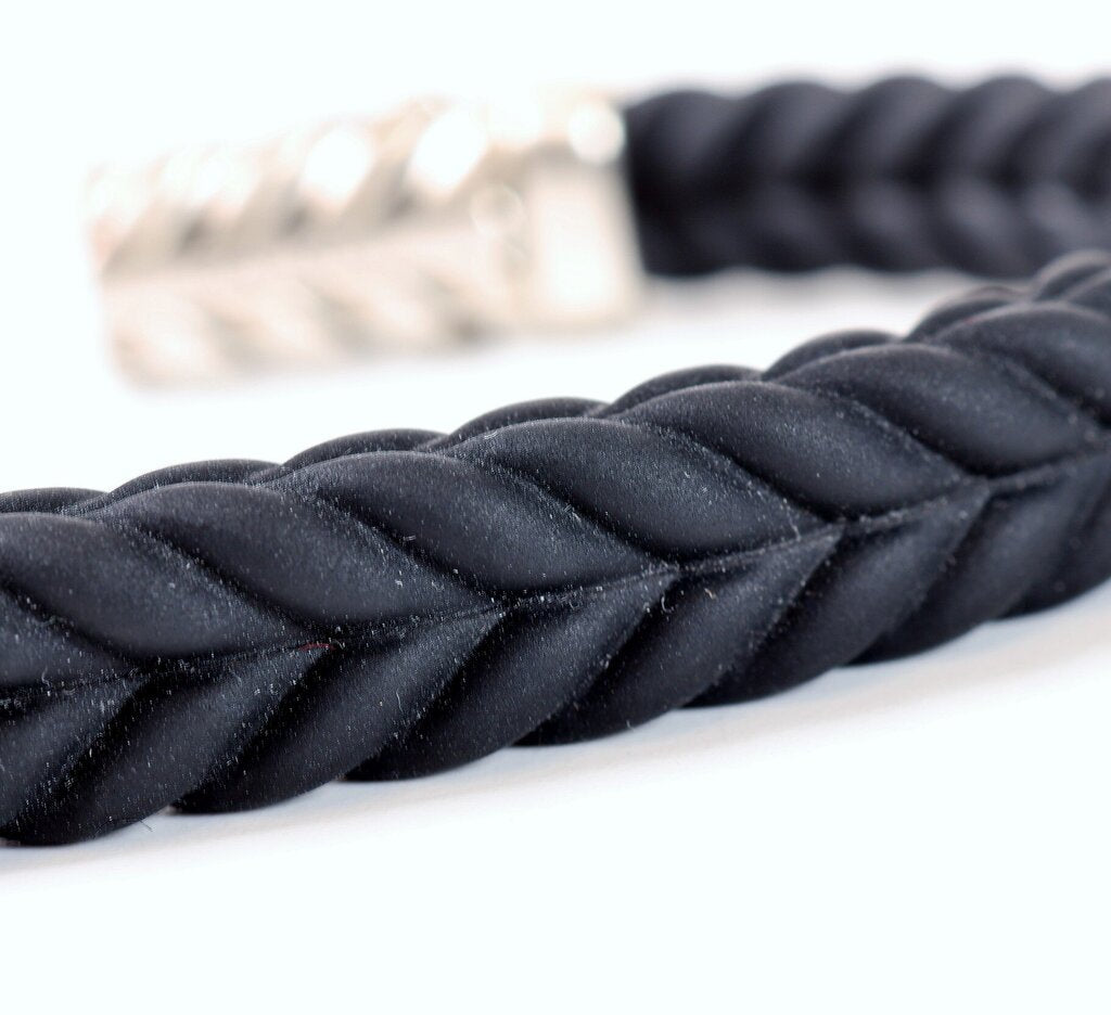 Sterling and Rubber 'Chevron' Men's Bracelet