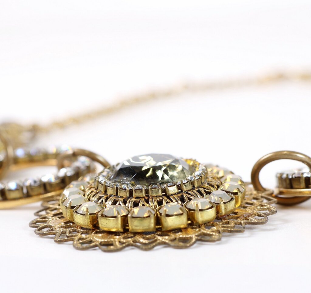 Brass and Rhinestone Bib Necklace