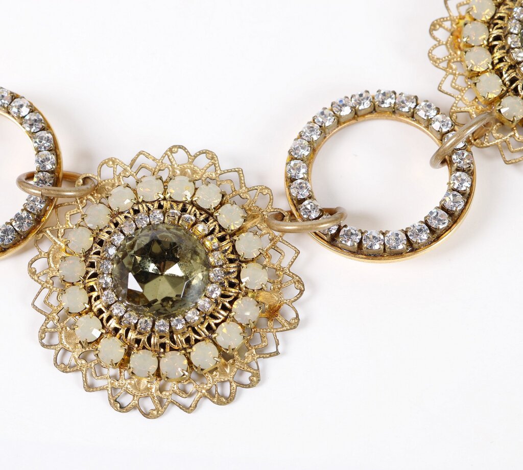 Brass and Rhinestone Bib Necklace