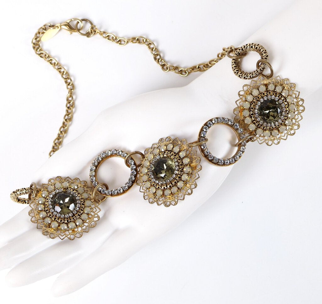 Brass and Rhinestone Bib Necklace