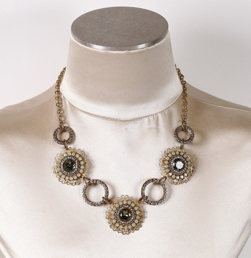 Brass and Rhinestone Bib Necklace