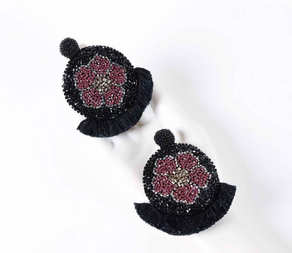 beaded and tassel 'Poppy Drop' earrings