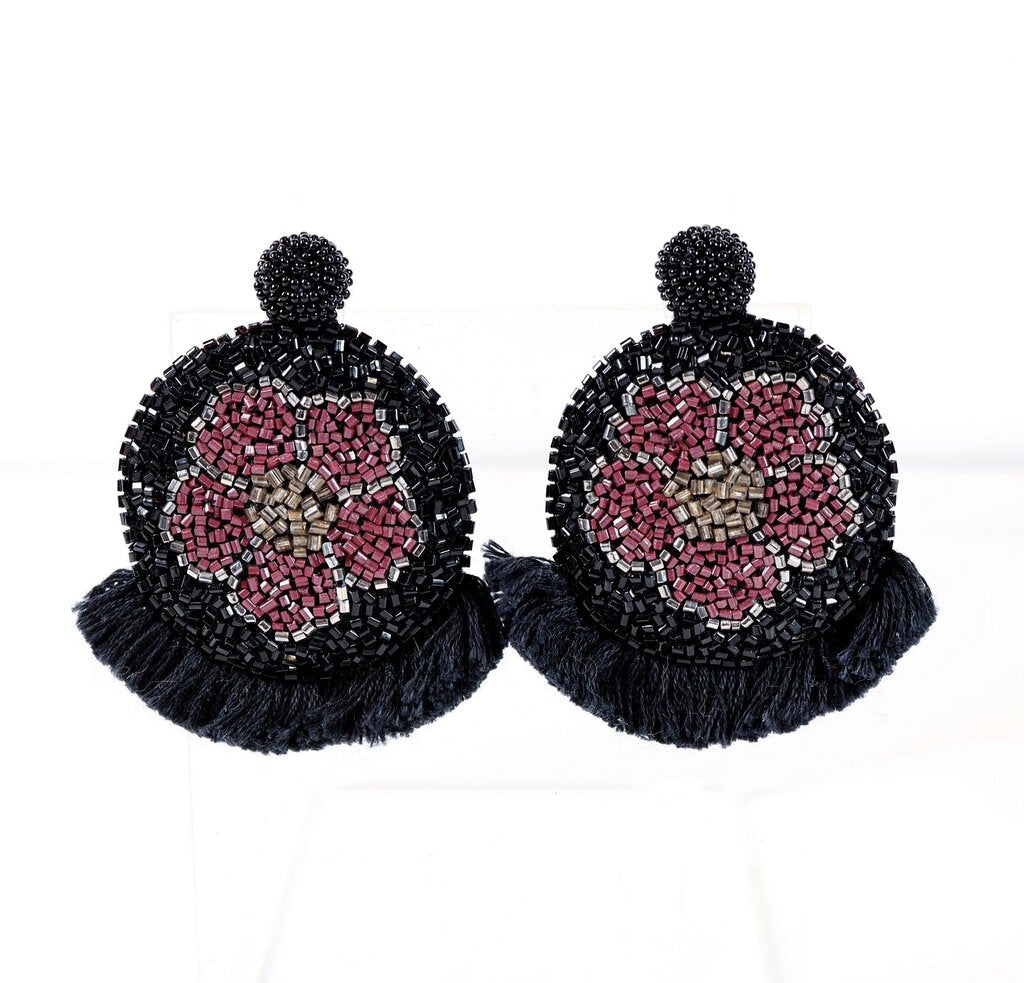 beaded and tassel 'Poppy Drop' earrings