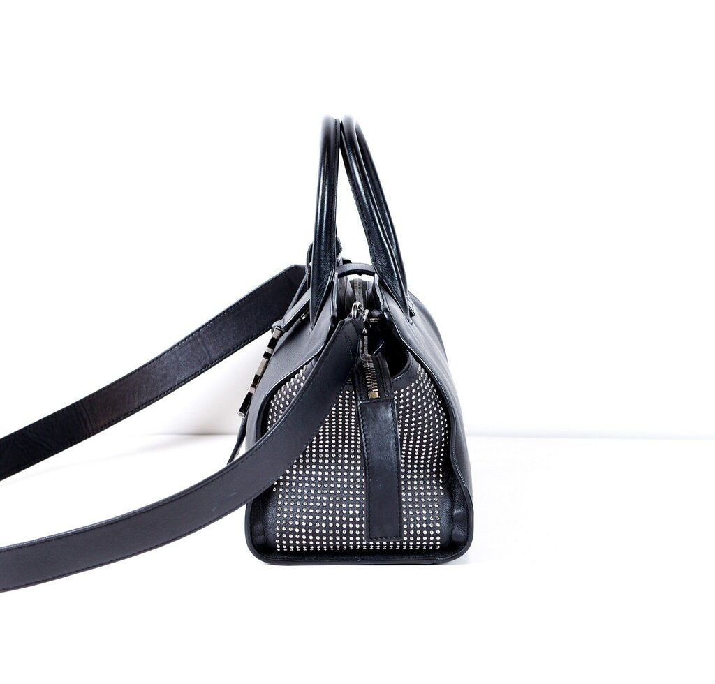 Black Leather Mini Studded Handbag