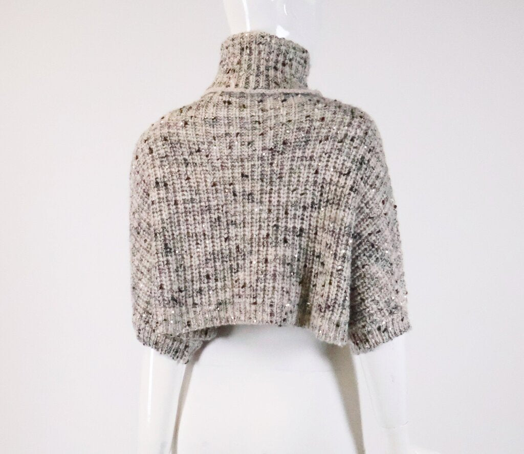 (S) Super Cropped Knit Turtleneck with Sequins