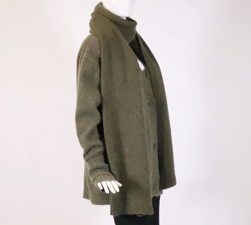 Olive Green Knit Scarf and Tops Set (S)