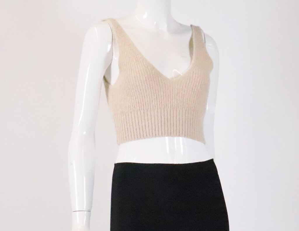 Light Pink and Beige Knit Scarf and Tops Set (S)