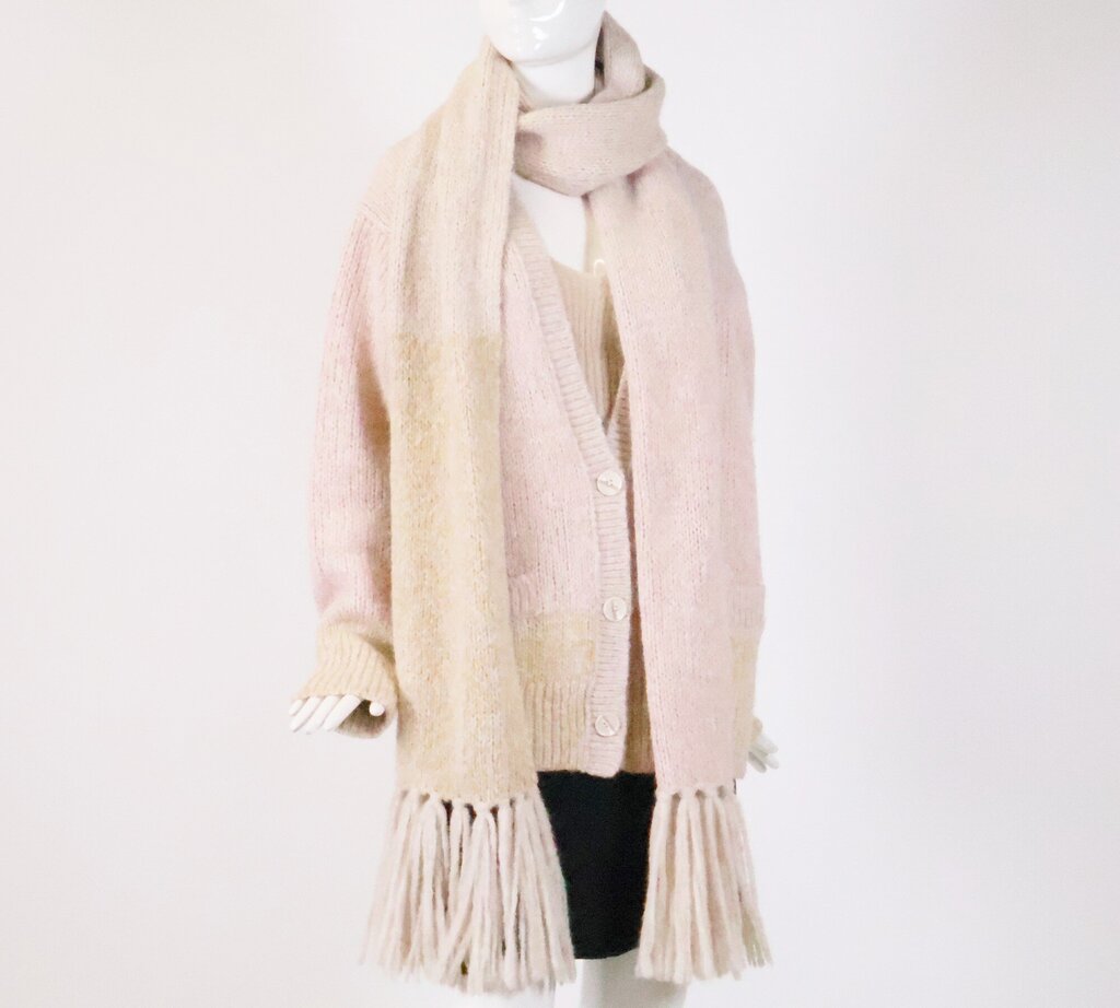 Light Pink and Beige Knit Scarf and Tops Set (S)